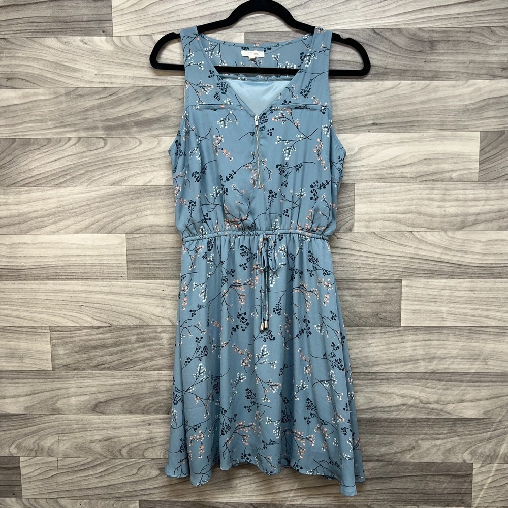 Maurice's Fit & Flare Dress Women's S Blue Floral Sleeveless Tie Waist Front Zip